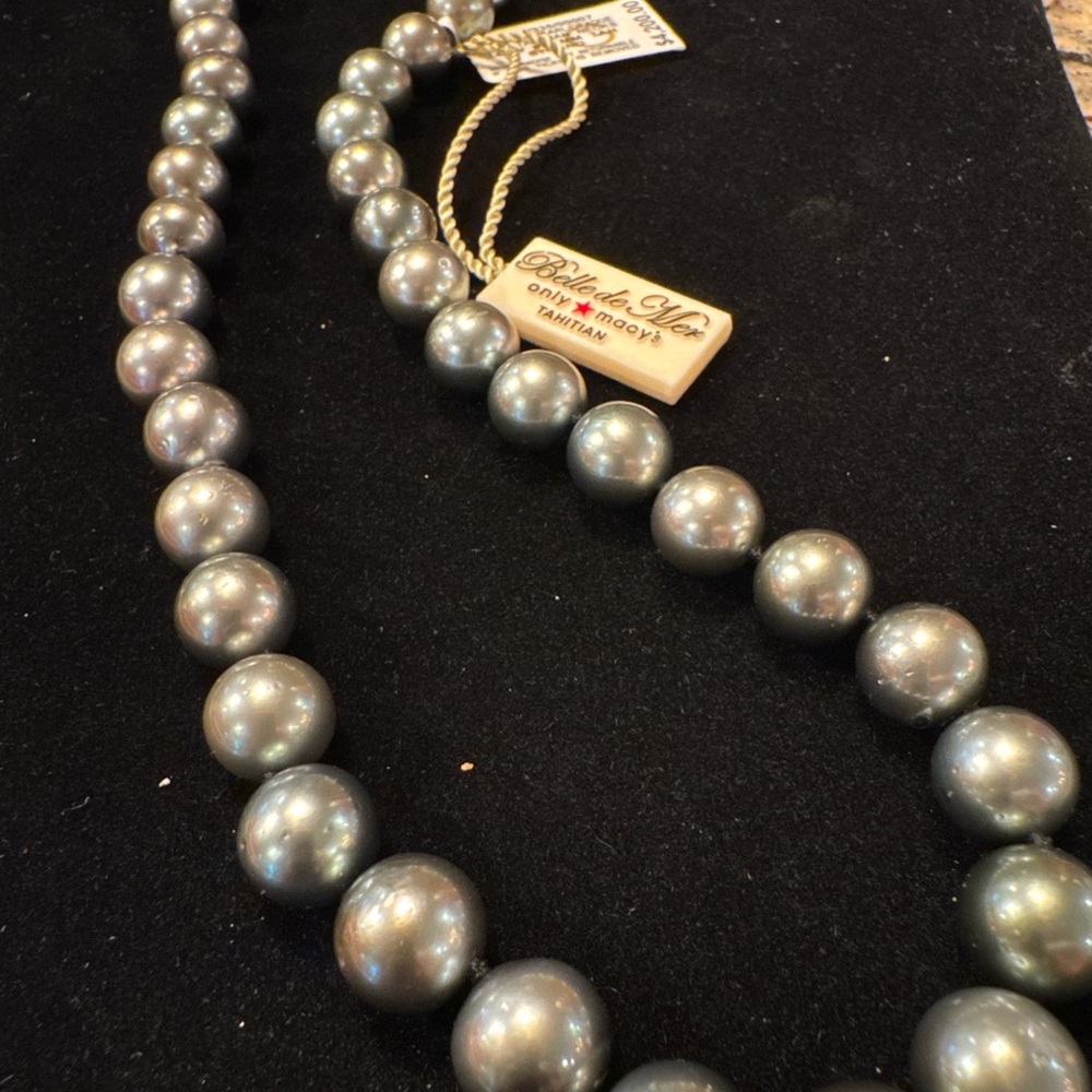 Belle de Mer Tahitian Pearl Necklace 14K White Gold 9-11mm Macy’s Original Tags - Picture 4 of 7